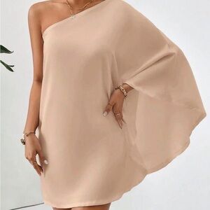 SHEIN Blush One-Shoulder Chiffon Mini Dress